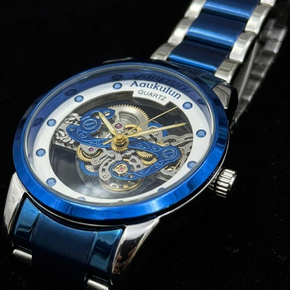 Men’s Luxury Skeleton Dial Quartz Watch – Elegant Stainless Steel Design | Classic & Stylish | Without Box