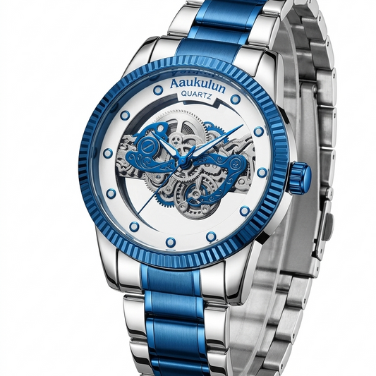 Men’s Luxury Skeleton Dial Quartz Watch – Elegant Stainless Steel Design | Classic & Stylish | Without Box