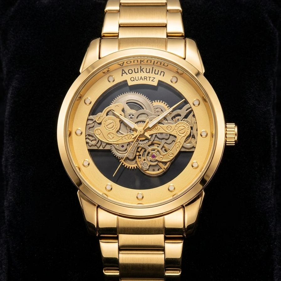 Men’s Luxury Skeleton Dial Quartz Watch – Elegant Stainless Steel Design | Classic & Stylish | Without Box