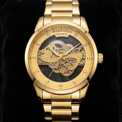 Men’s Luxury Skeleton Dial Quartz Watch – Elegant Stainless Steel Design | Classic & Stylish | Without Box
