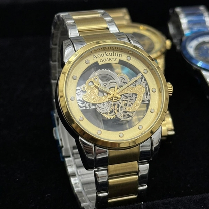 Men’s Luxury Skeleton Dial Quartz Watch – Elegant Stainless Steel Design | Classic & Stylish | Without Box