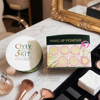 OYLY 5 In 1 Compact Face Powder Kit 5 Shades | Long Lasting Smooth Finish Makeup Powder Palette